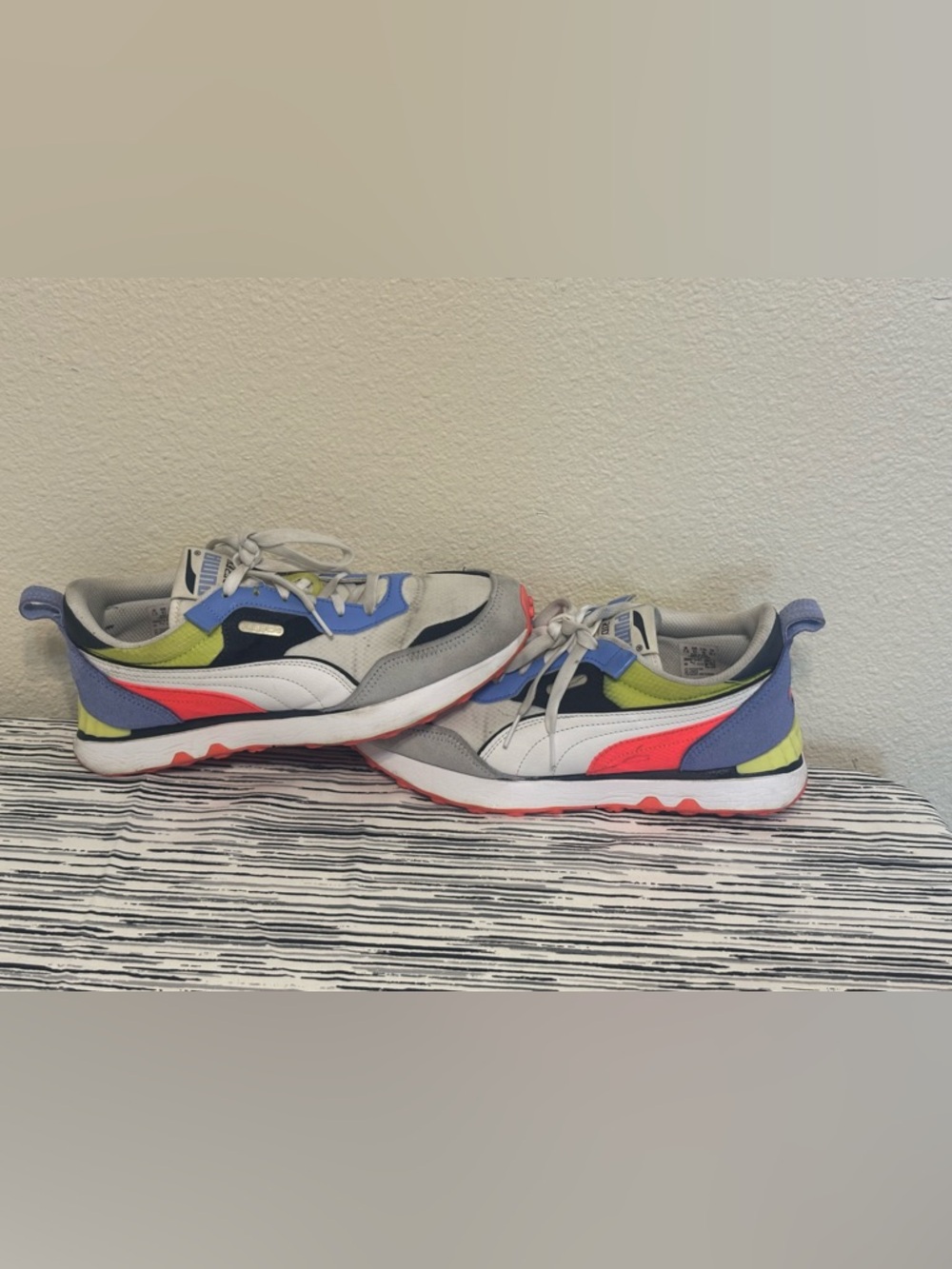 Puma Colorblock Low-Top Sneakers in White, Gray, Blue & Coral
